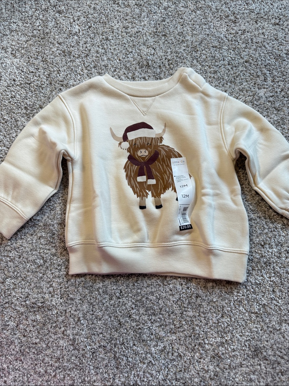 Little Co Crewneck Sweatshirt with Highland Cow Print - 12M